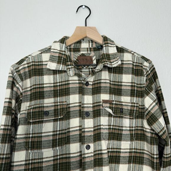 Orvis Men'sGreen Plaid Flannel Shirt Button Down Longsleeve Shacket Size Medium - Picture 2 of 10